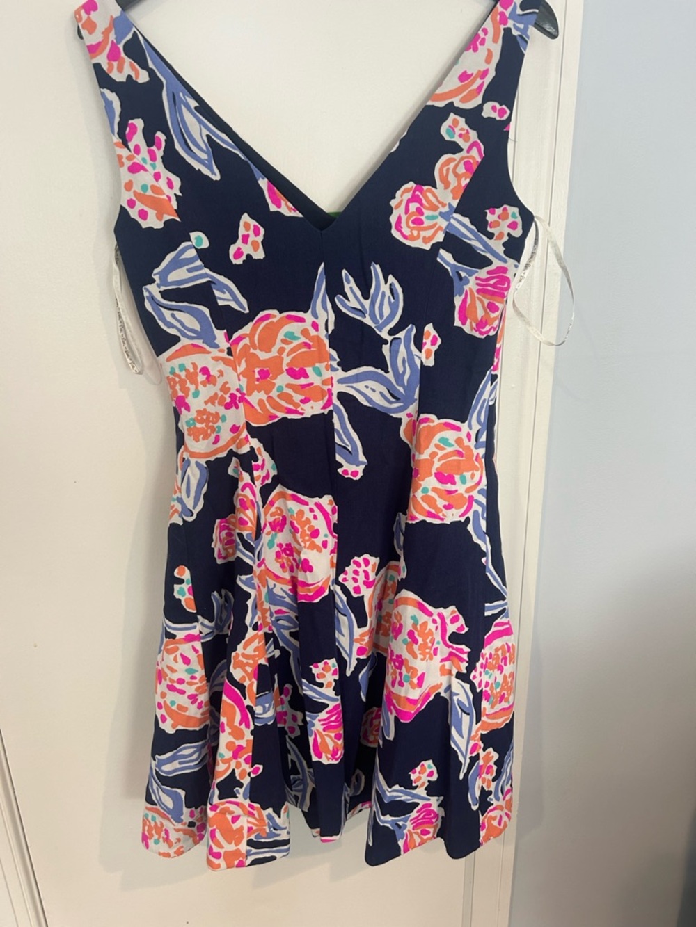 Lilly Pulitzer Navy Floral A-Line Dress with Pink & Peach Blooms - Picture 5 of 8